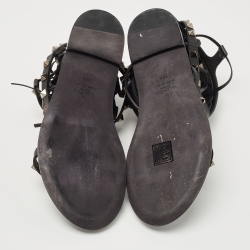 Pre Owned Valentino Black Leather Rockstud Gladiator Flat Sandals Size 38.5