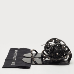Pre Owned Valentino Black Leather Rockstud Gladiator Flat Sandals Size 38.5