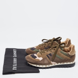 Pre Owned Valentino Army Green Suede and Camo Print Nylon Rockrunner Sneakers Size 38