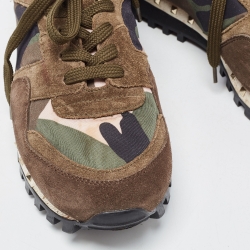 Pre Owned Valentino Army Green Suede and Camo Print Nylon Rockrunner Sneakers Size 38