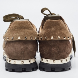 Pre Owned Valentino Army Green Suede and Camo Print Nylon Rockrunner Sneakers Size 38