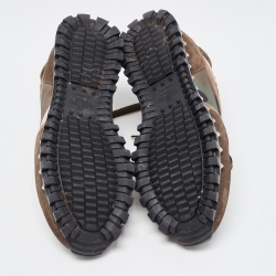 Pre Owned Valentino Army Green Suede and Camo Print Nylon Rockrunner Sneakers Size 38