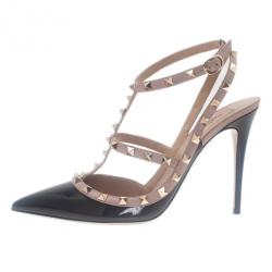 Pre Owned Valentino Black Patent Leather Rockstud Sandals Size 41