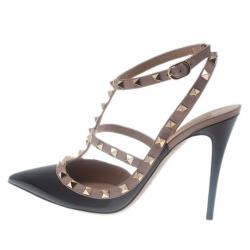 Pre Owned Valentino Black Patent Leather Rockstud Sandals Size 41