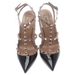 Pre Owned Valentino Black Patent Leather Rockstud Sandals Size 41