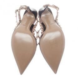 Pre Owned Valentino Black Patent Leather Rockstud Sandals Size 41