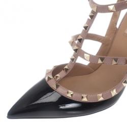 Pre Owned Valentino Black Patent Leather Rockstud Sandals Size 41