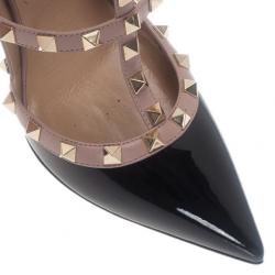 Pre Owned Valentino Black Patent Leather Rockstud Sandals Size 41