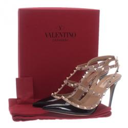 Pre Owned Valentino Black Patent Leather Rockstud Sandals Size 41