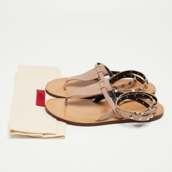 Pre Owned Valentino Dusty Pink Leather Rockstud Ankle Wrap Flat Sandals Size 39