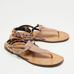 Pre Owned Valentino Dusty Pink Leather Rockstud Ankle Wrap Flat Sandals Size 39