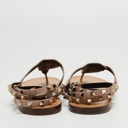 Pre Owned Valentino Dusty Pink Leather Rockstud Ankle Wrap Flat Sandals Size 39