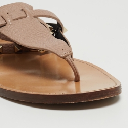 Pre Owned Valentino Dusty Pink Leather Rockstud Ankle Wrap Flat Sandals Size 39