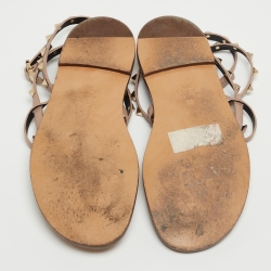 Pre Owned Valentino Dusty Pink Leather Rockstud Ankle Wrap Flat Sandals Size 39