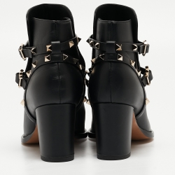 Pre Owned Valentino Black Leather Rockstud Ankle Boots Size 41