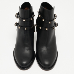 Pre Owned Valentino Black Leather Rockstud Ankle Boots Size 41