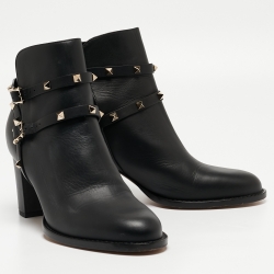 Pre Owned Valentino Black Leather Rockstud Ankle Boots Size 41