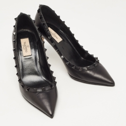 Pre Owned Valentino Black Leather Rockstud Pumps Size 38