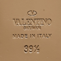 Pre Owned Valentino Orange Leather Rockstud Ankle Strap Flats Size 39.5