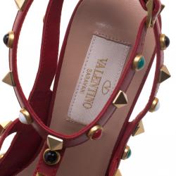 Valentino Maroon Leather Rolling Rockstud Sandals Size 36