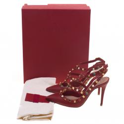 Pre Owned Valentino Maroon Leather Rolling Rockstud Sandals Size 36