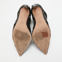 Pre Owned Valentino Black Leather and Lace Fusion Ankle Booties Size 38