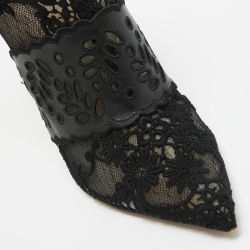 Pre Owned Valentino Black Leather and Lace Fusion Ankle Booties Size 38