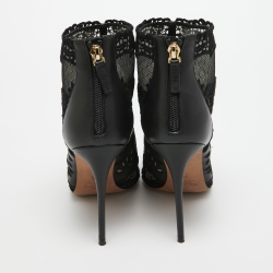 Pre Owned Valentino Black Leather and Lace Fusion Ankle Booties Size 38