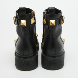 Valentino Black Leather Roman Stud Combat Boots Size 40