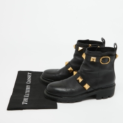 Valentino Black Leather Roman Stud Combat Boots Size 40