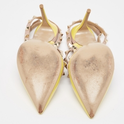 Pre Owned Valentino Yellow/Pink Leather Rockstud Ankle Strap Pumps Size 39.5