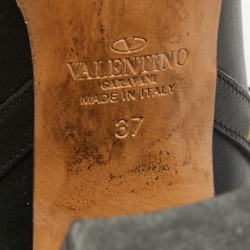 Pre Owned Valentino Black Leather Rockstud Ankle Boots Size 37