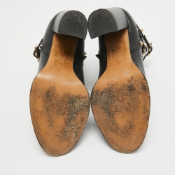 Pre Owned Valentino Black Leather Rockstud Ankle Boots Size 37