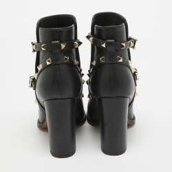 Pre Owned Valentino Black Leather Rockstud Ankle Boots Size 37