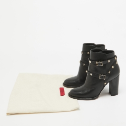Pre Owned Valentino Black Leather Rockstud Ankle Boots Size 37