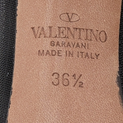 Pre Owned Valentino Black Patent Leather and Mesh Rockstud Alcove Pumps Size 36.5