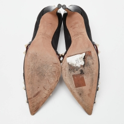 Pre Owned Valentino Black Patent Leather and Mesh Rockstud Alcove Pumps Size 36.5