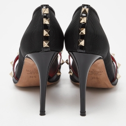 Pre Owned Valentino Black Patent Leather and Mesh Rockstud Alcove Pumps Size 36.5