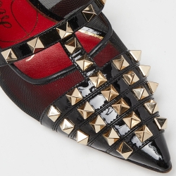 Pre Owned Valentino Black Patent Leather and Mesh Rockstud Alcove Pumps Size 36.5