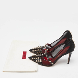Pre Owned Valentino Black Patent Leather and Mesh Rockstud Alcove Pumps Size 36.5