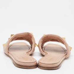 Pre Owned Valentino Beige Quilted Leather Roman Stud Flat Slides Size 36.5