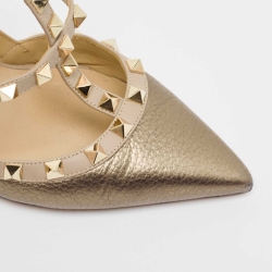 Pre Owned Valentino Metallic/Dusty Pink Leather Rockstud Ankle Strap Pumps Size 38