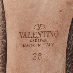 Pre Owned Valentino Metallic/Dusty Pink Leather Rockstud Ankle Strap Pumps Size 38