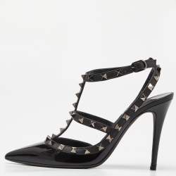 Valentino Black Patent Leather and Leather Rockstud Pumps Size 38