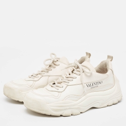 مملوكة مسبقًا Valentino White Leather Gumboy Sneakers Size 38