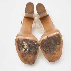 Pre Owned Valentino Cream Patent Leather Block Heel Sandals Size 37.5