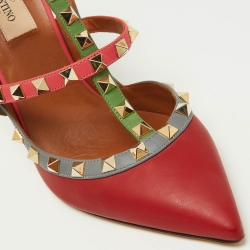 Valentino Tricolor Leather Rockstud Strappy Pointed Toe Pumps Size 38.5