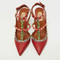 Valentino Tricolor Leather Rockstud Strappy Pointed Toe Pumps Size 38.5