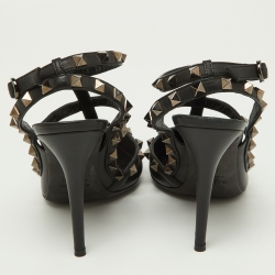 Pre Owned Valentino Black Leather Rockstud Strappy Pointed Toe Pumps Size Size 38.5