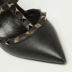 Pre Owned Valentino Black Leather Rockstud Strappy Pointed Toe Pumps Size Size 38.5